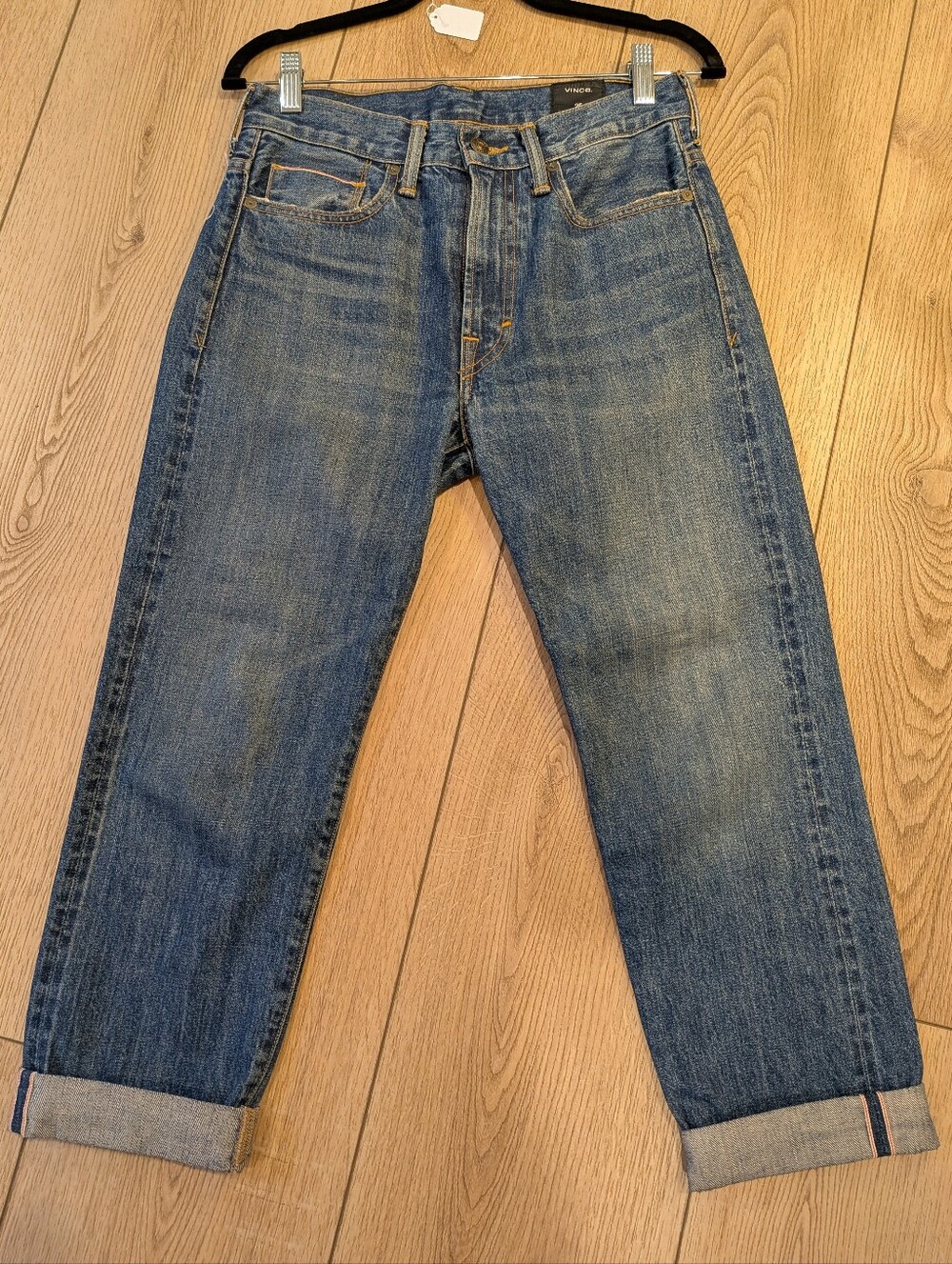 Vince High Rise Cropped Slim Straight Jeans Size 25 Medium Wash